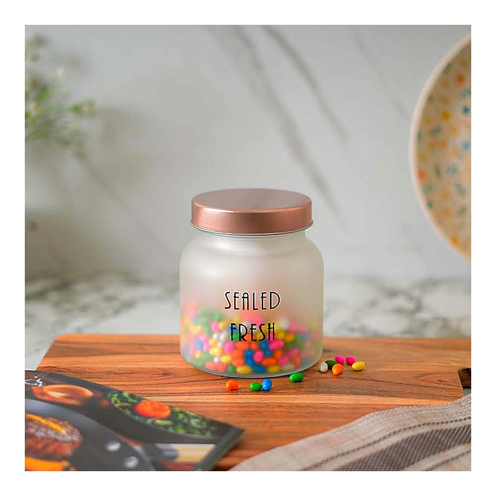 Femora Kitchen Storage Glass Jar With Steel Golden Lid : 700 ml