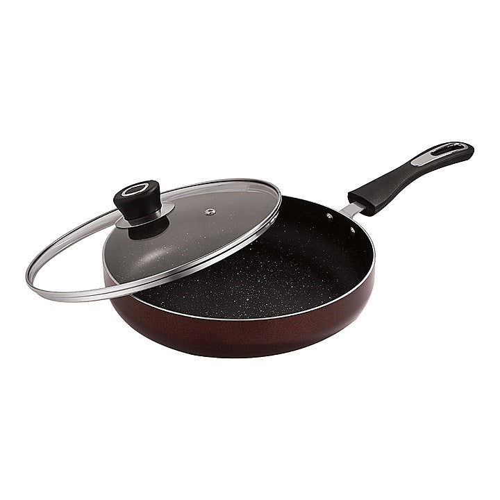 Bombay Kookware Induction NonStick FryPan With Glass Lid - Maroon : 26 cm