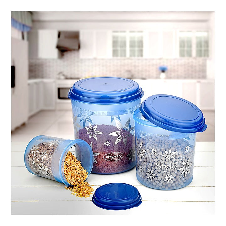Asian Stylo Pack Round Containers - Blue : 3 Container