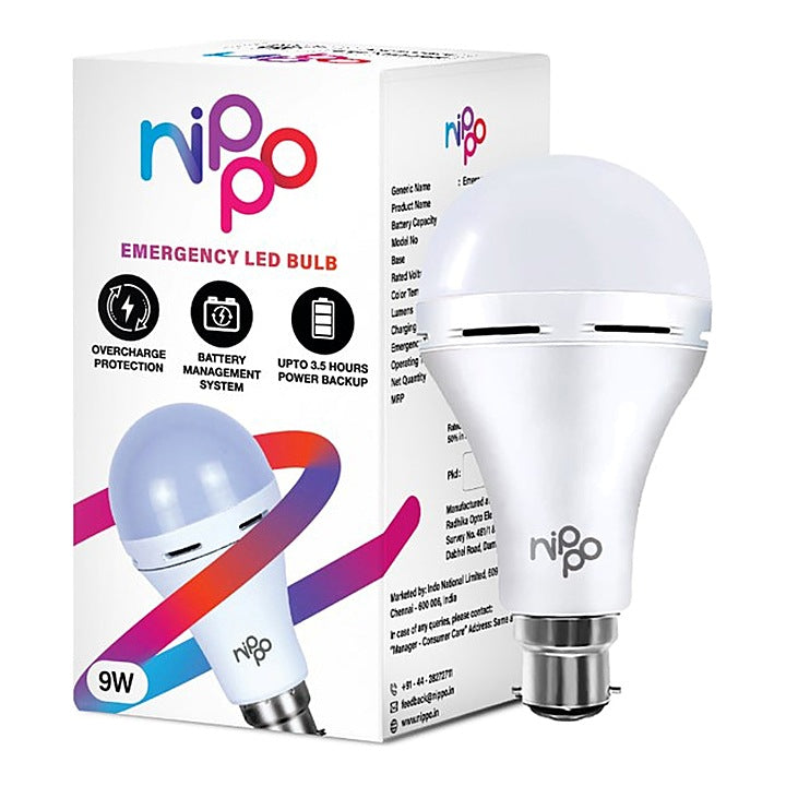 Nippo Rechargeable Emergency LED Bulb (9W ) : 1 Unit