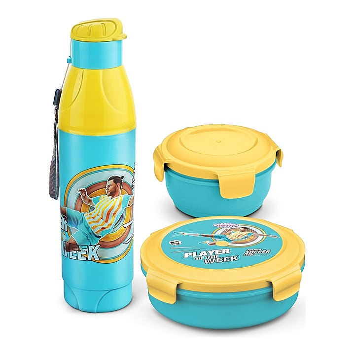 Asian Little Champions Set Lunch Box & Bottle (Yellow & Blue) - Set of 3 : 1 Unit