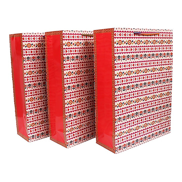 Archies Madhubani Flower & Heart Design Printed Paper Gift Bag (Small) : Pack of 3