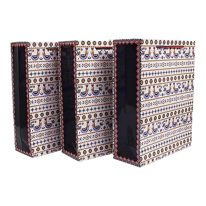 Archies Madhubani Duck Design Printed Paper Gift Bag (Medium) : Pack of 3