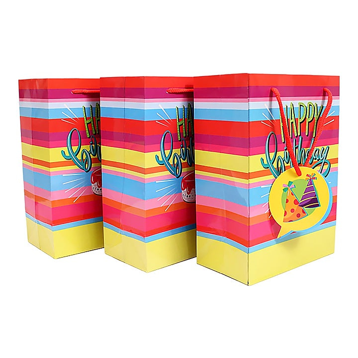 Archies Happy Birthday With Cake Design Printed Paper Gift Bag (Small) : Pack of 3