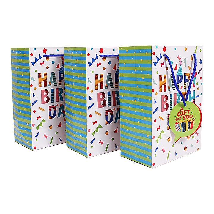 Archies Happy Birthday Design Printed Paper Gift Bag (Small) : Pack of 3