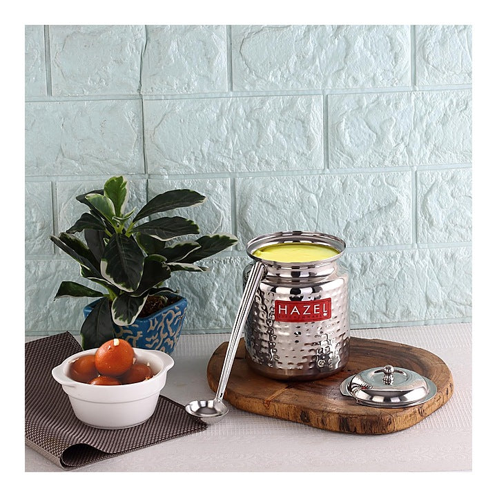 HAZEL Stainless Steel Oil Ghee Container With Spoon : 350 ml