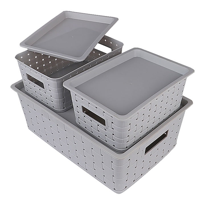 Happy Family Cannes Storage Baskets With Lid - Grey : 3 Pieces