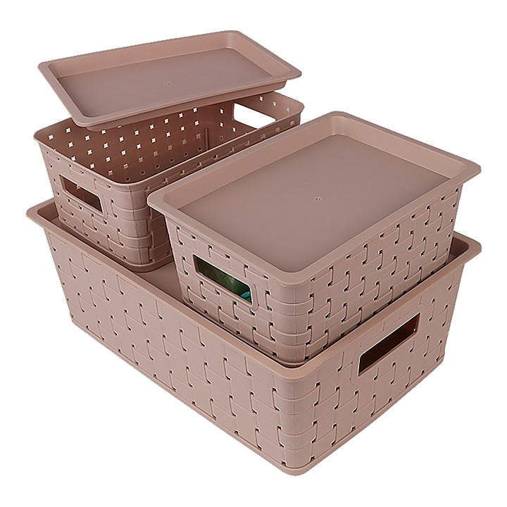 Happy Family Cannes Storage Baskets With Lid - Beige : 3 Pieces