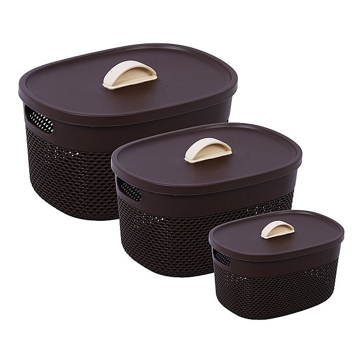 Happy Family Estonia Multipurpose Baskets With Lid - Brown : 3 Pieces