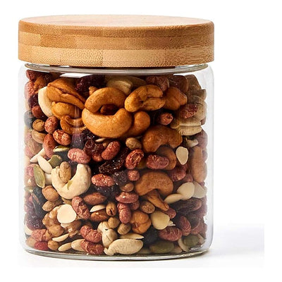 Femora Glassware Round Storage Jar With Wooden Lid : 350 ml