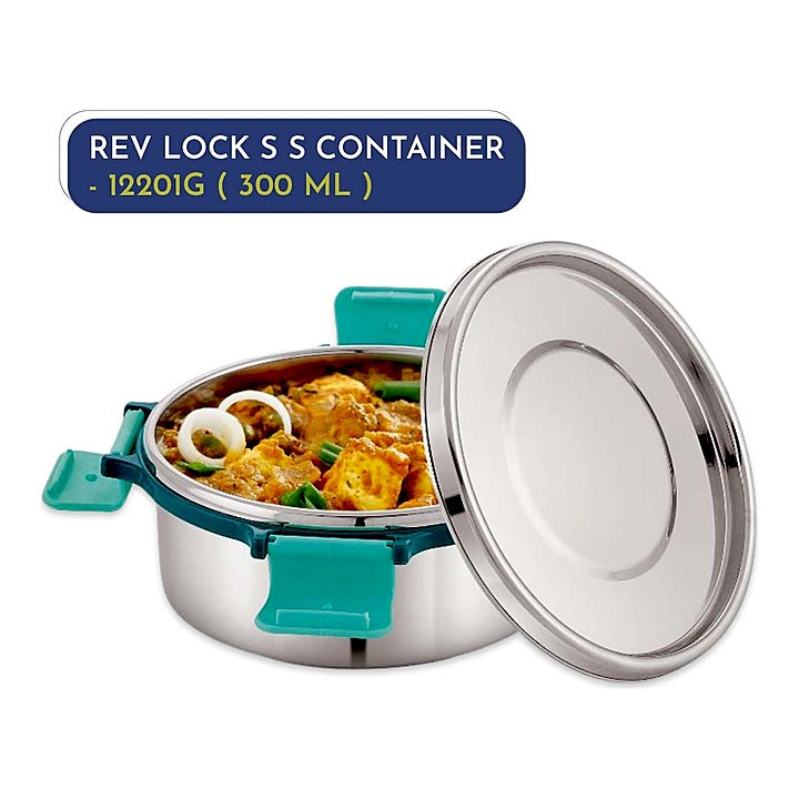Magnus Rev Lock Stainless Steel Container 300 ml - Teal & Silver : 1 U