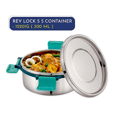 Magnus Rev Lock Stainless Steel Container 300 ml - Teal & Silver : 1 U