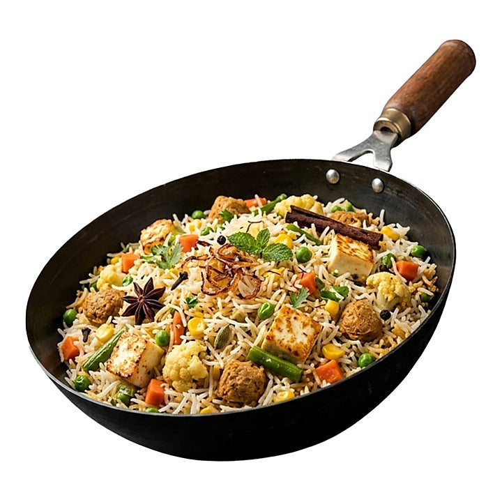 KYYTE Iron Sheet Metal Wok With Wooden Handle - Black : 24 cm