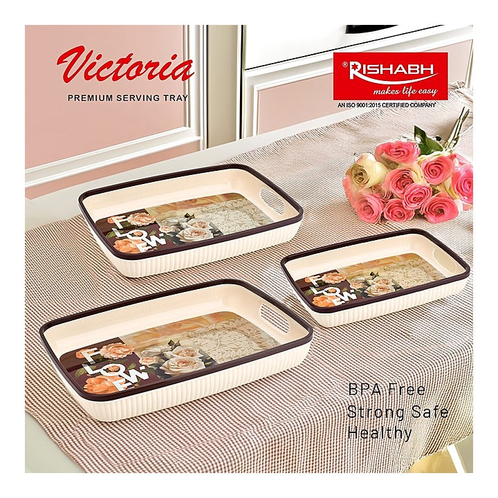 Rishabh Victoria Premium Serving Tray Set (White & Brown) - Set Of 3 : 1 Unit
