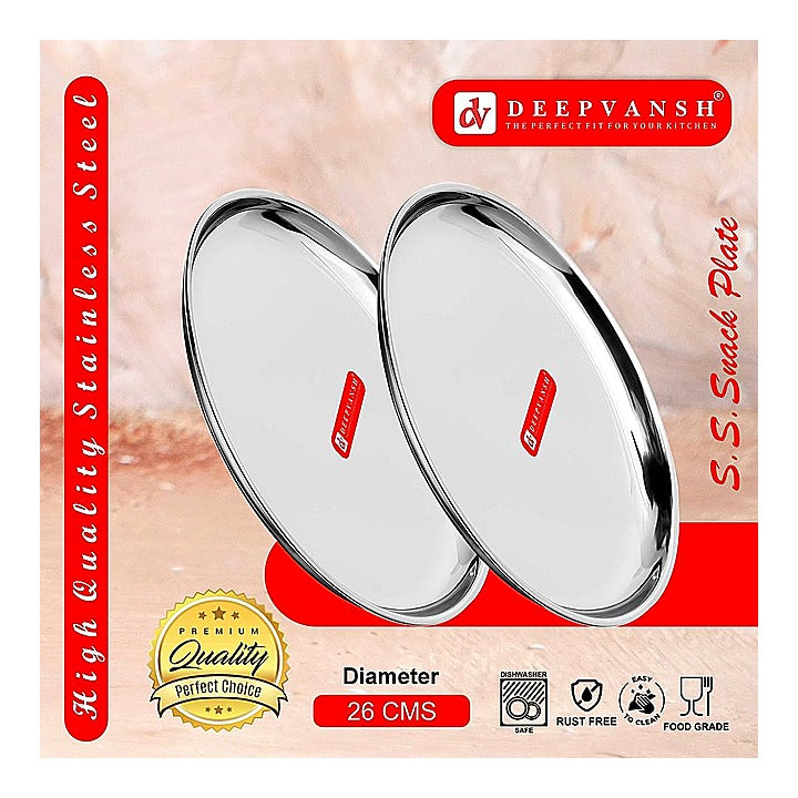 Deepvansh Stainless Steel Snack Plate - 26 cm : 2 N