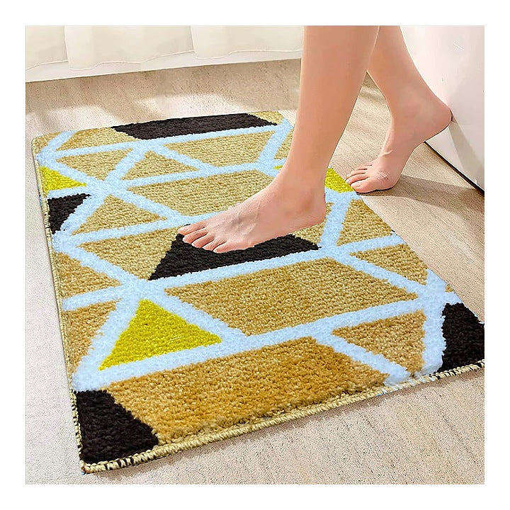 Roseate Mosaic Microfibre Bath Mat (P1) - Beige : 40x60 cm