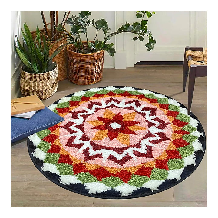 Roseate Rangoli Microfibre Round Floor Mat (01) : 60x60 cm