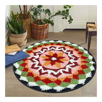 Roseate Rangoli Microfibre Round Floor Mat (01) : 60x60 cm