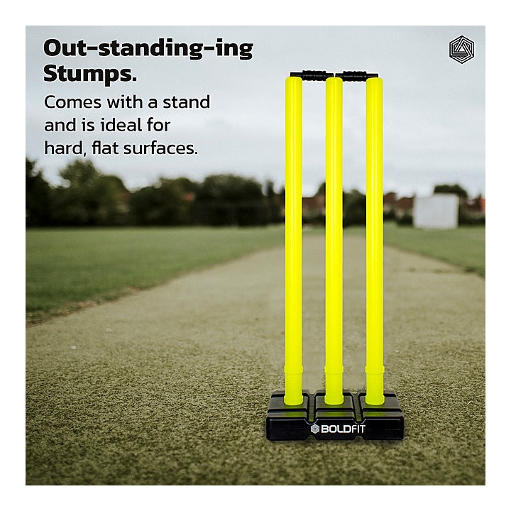 Boldfit Plastic Cricket Stumps With Stand & Bails Kit -Green : 1 Unit