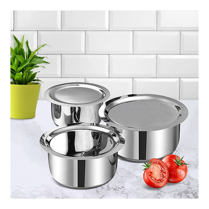 Vinod Stainless Steel Tope Set With Stainless Steel Lid - 3 Pieces : 1 Unit