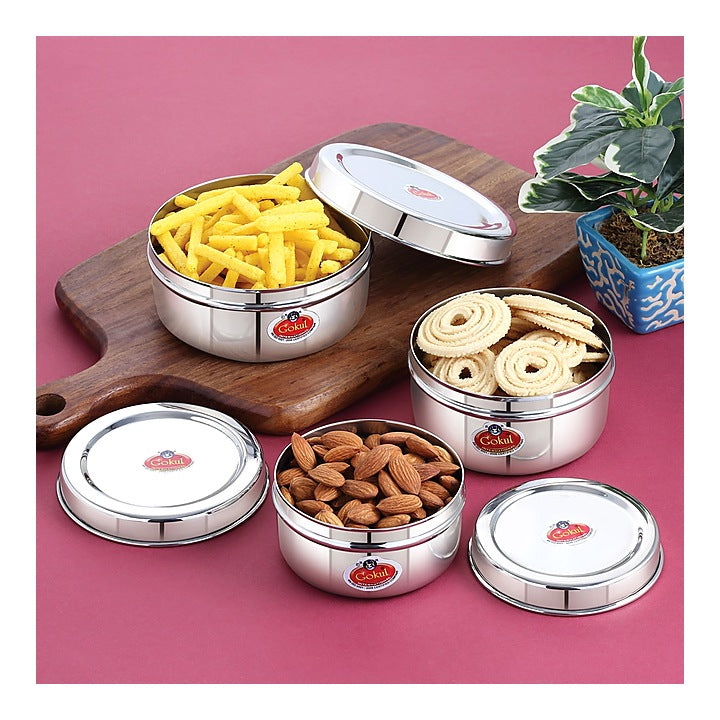 Gokul Stainless Steel Storage Container (Dabba) - Set of 3 : 1 Unit