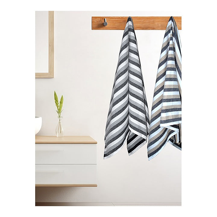 Athom Living Iris Rib Bath Towel (Beige & Grey) 75x150 cm : Set of 2