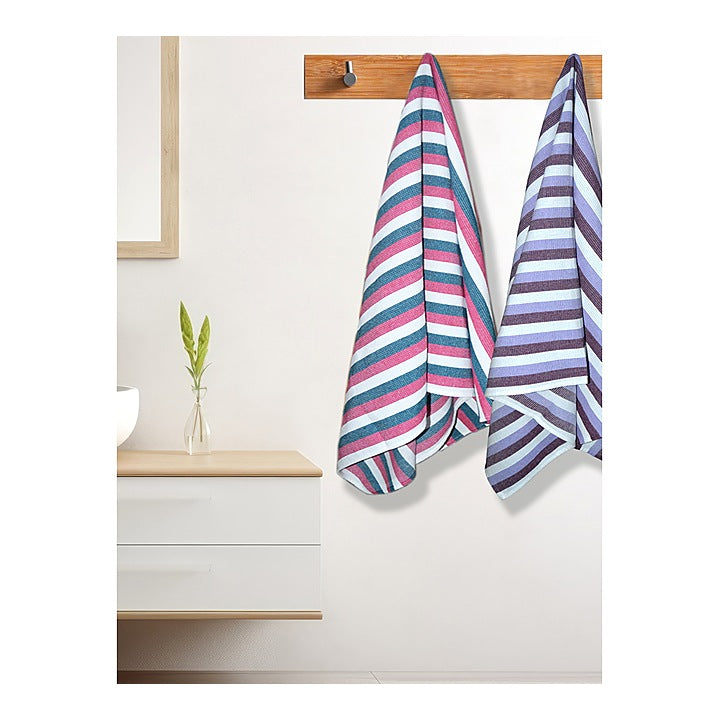 Athom Living Iris Rib Bath Towel (Violet & Blue) 75x150 cm : Set of 2