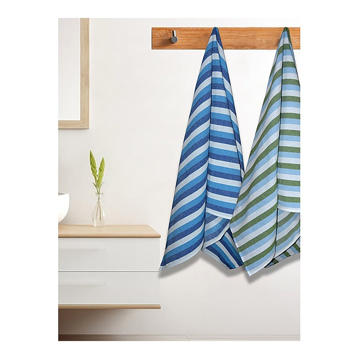 Athom Living Iris Rib Bath Towel (Blue & Green) 75x150 cm : Set of 2