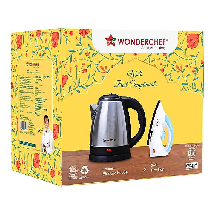 Wonderchef Crescent Electric Kettle 1.5 L + Swift Dry Iron 1000 W : 1 Unit