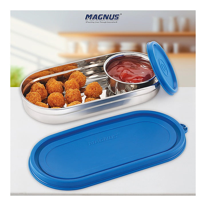 Magnus Easy Lock Stainless Steel Prime Oval & Chocolate Container - Blue : 1 Unit