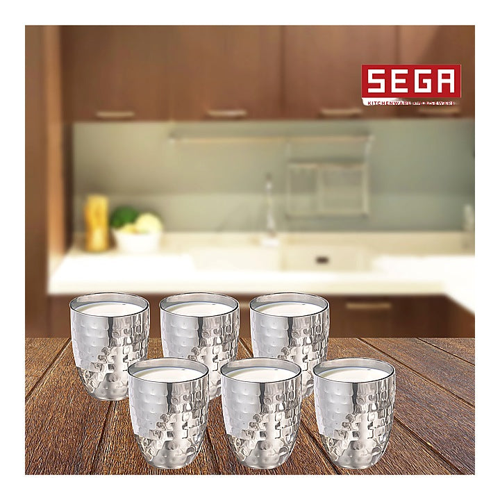 SEGA Stainless Steel Hammered Glass Set (6 Pieces) : 1 Unit
