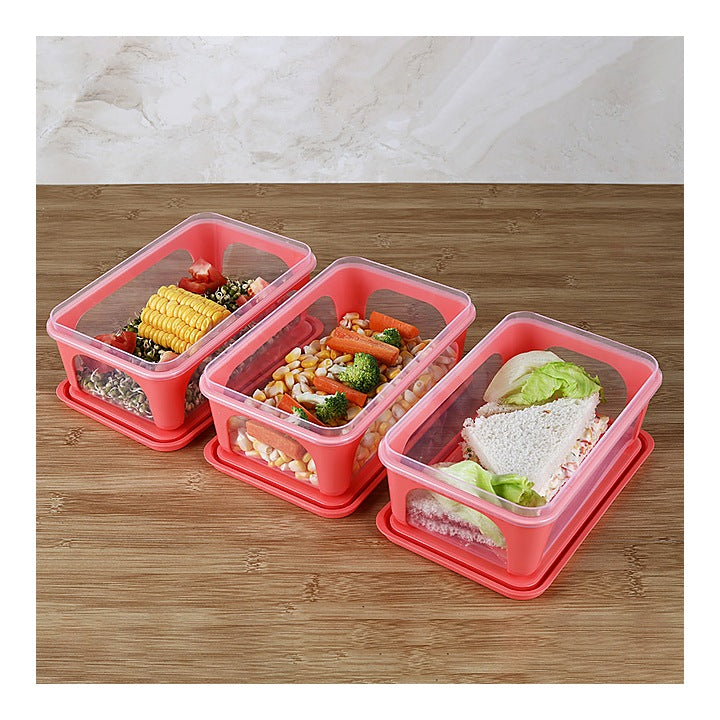 Unica 2K Rectangular Storage Container (Coral) 840 ml - Set of 3 : 1 Unit