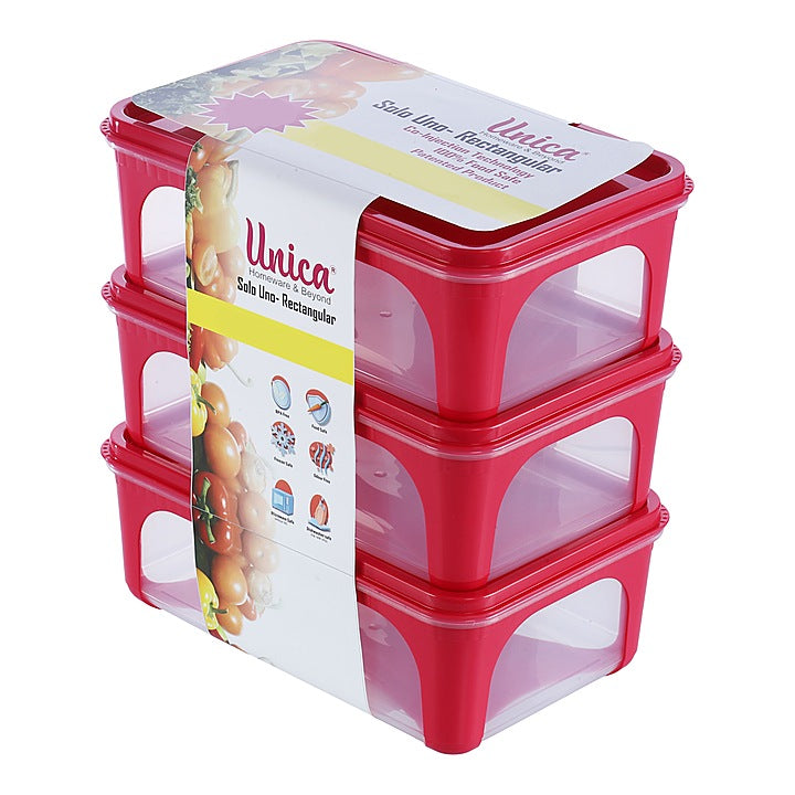 Unica 2K Rectangular Storage Container (Magenta) 1.56 L - Set of 3 : 1 Unit