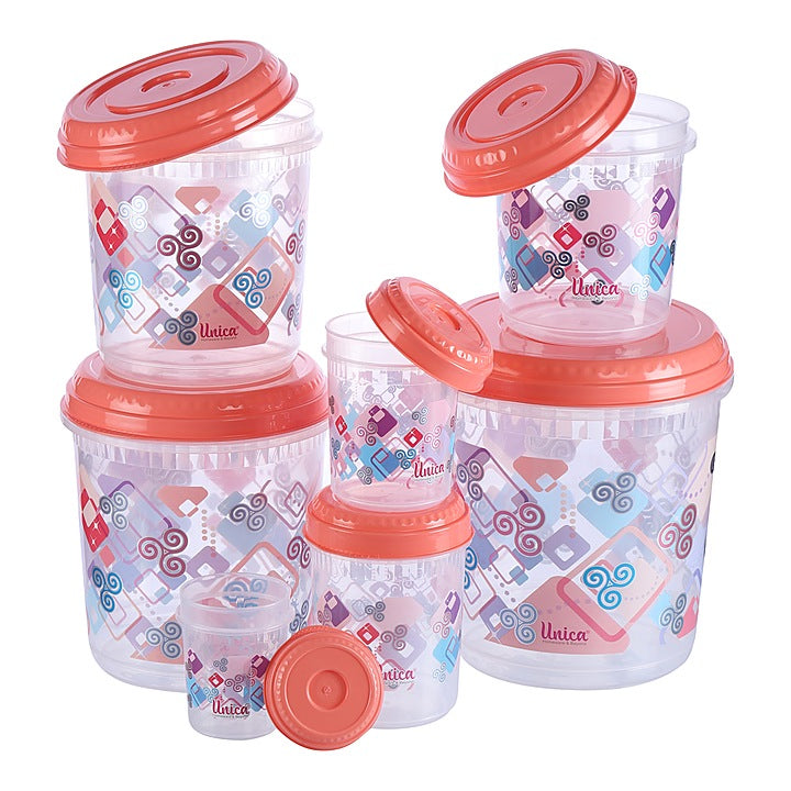 Unica Splendido Multipurpose Storage Container (Coral) - Set of 7 : 1 Unit