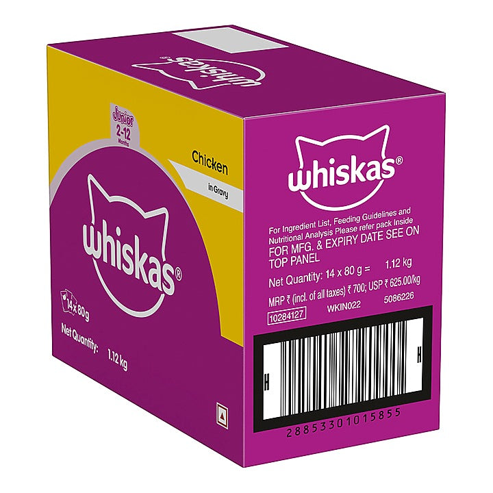 Whiskas Chicken in Gravy 2-12 Months Cat Food : 14 Ux80 g