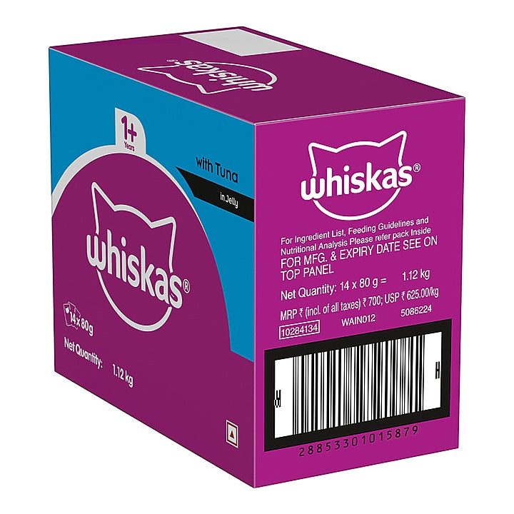 Whiskas Tuna In Jelly Flavour 1+ Years Cat Food : 14 Ux80 g