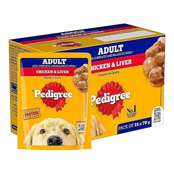 Pedigree Chicken & Liver Chunks In Gravy Adult Dog Food : 15Ux70 g