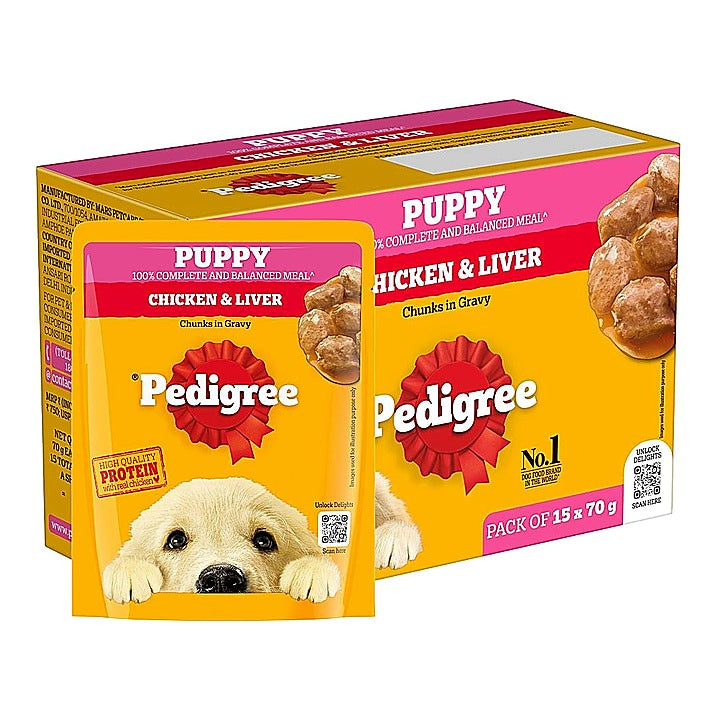 Pedigree Chicken & Liver Chunks In Gravy Puppy Food : 15Ux70 g
