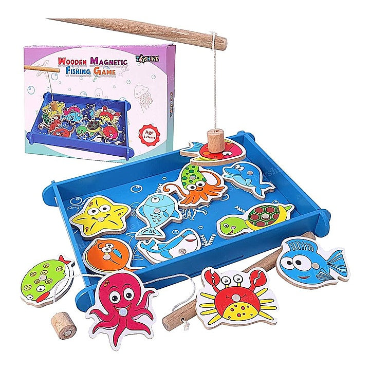 Toyshine Wooden Magnetic Fishing Game - Multicolour (12 Pieces) : 1 Unit