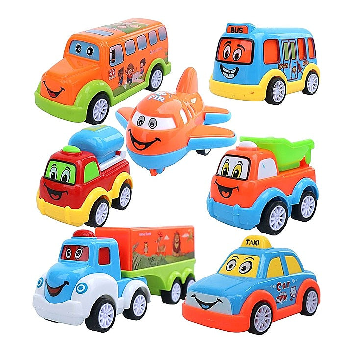 Toyshine Plastic Friction Powered Automobile Car Set - Multicolour (Pack of 7) : 1 Unit