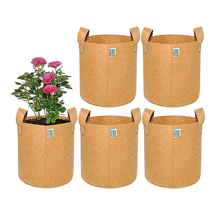 Anandi Green's Fabric Plant Grow Bag 400 GSM - 9 x 9 Inch (Camel) Set of 5 : 1 Unit