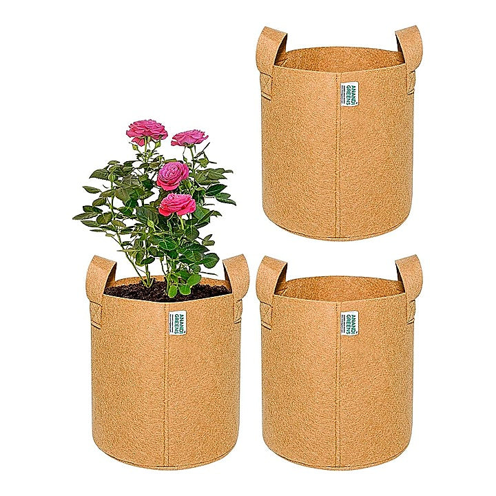 Anandi Green's Geo Fabric Plant Grow Bag 400 GSM - 10 x 10 Inch (Camel) Set of 3 : 1 Unit