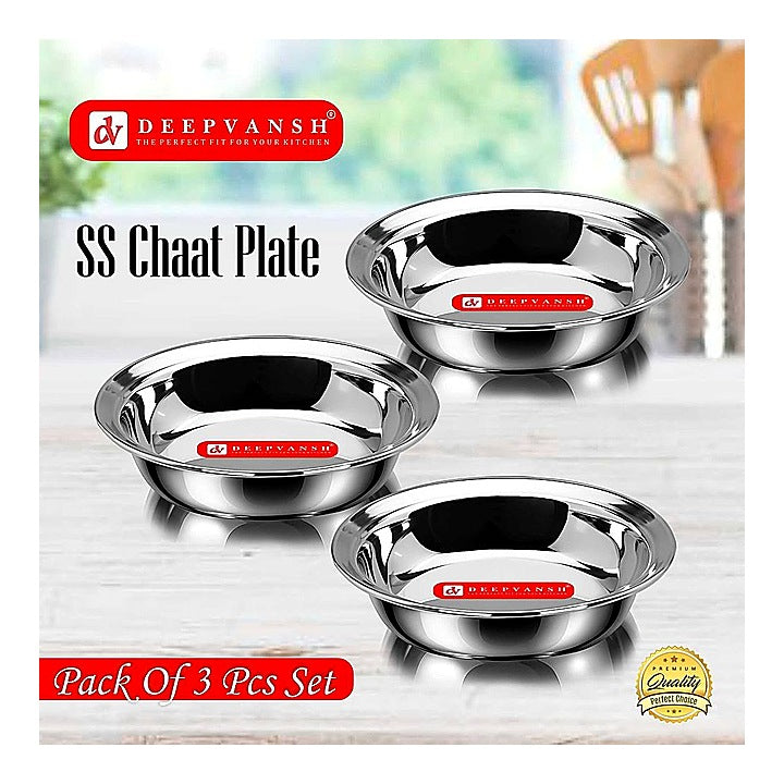 Deepvansh Stainless Steel Chaat Plate 14.5 cm - Set Of 3 : 1 Unit