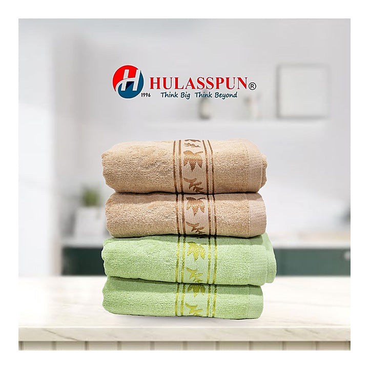 Hulasspun Vento Hand Towel GSM 440 - 35x51 cm (Green & Beige ) Set of 4 : 1 Unit