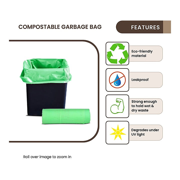 Ecosac Compostable Green Garbage Bag - 17x19 Inches (15 Bags) : 1 Unit