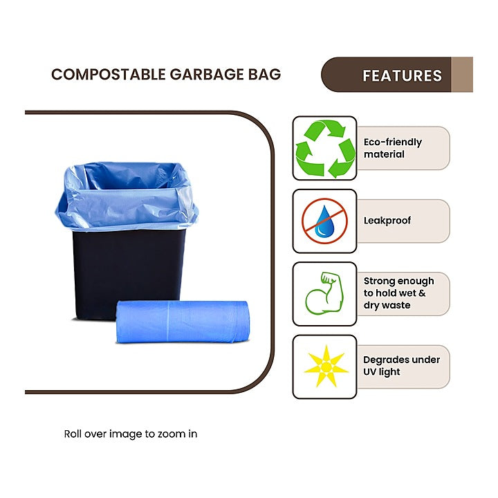 Ecosac Compostable Blue Garbage Bag - 17x19 Inches (15 Bags) : 1 Unit