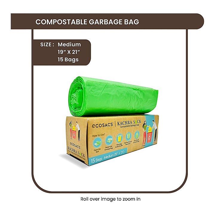 Ecosac Compostable Green Garbage Bag - 19x21 Inches (15 Bags) : 1 Unit