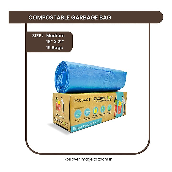 Ecosac Compostable Blue Garbage Bag - 19x21 Inches (15 Bags) : 1 Unit