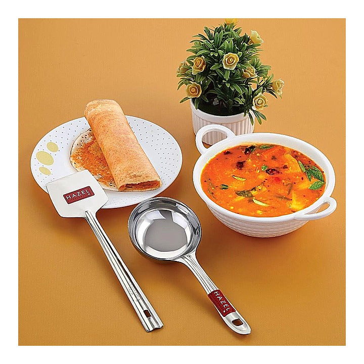 HAZEL Stainless Steel Dosa Ladle-N-Tavethi Kitchen Spoon - Set Of 2 : 1 Unit