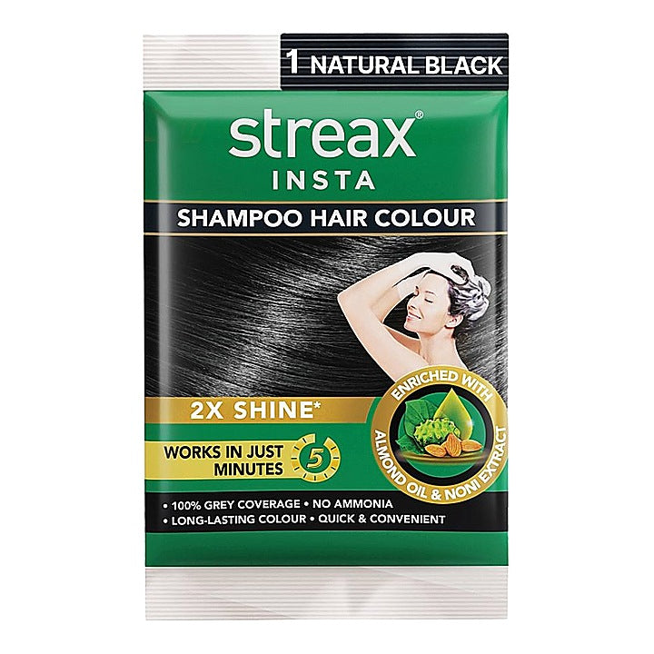 Streax Insta Shampoo Hair Colour 1 Natural Black : 1 Unit
